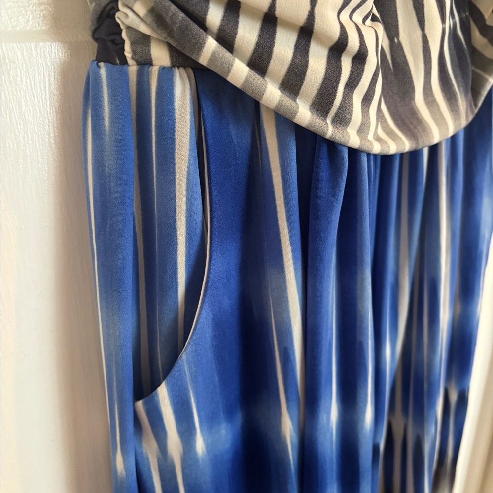 Maggy London Blue and White Halter Dress - Picture 3 of 7